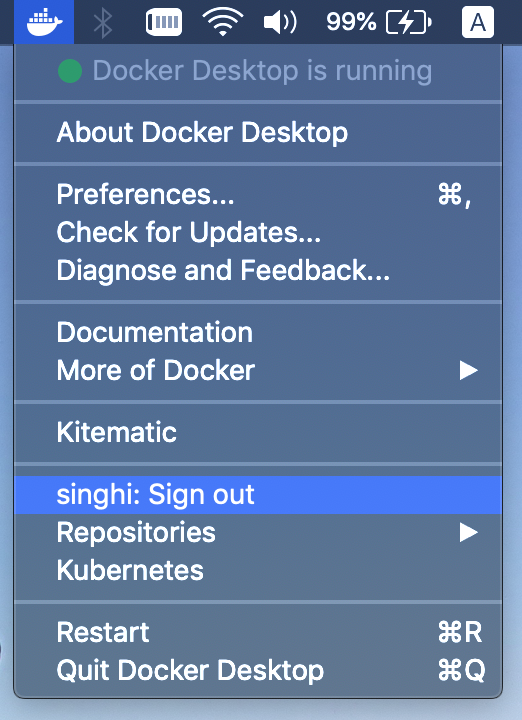 Docker Desktop的菜单截图